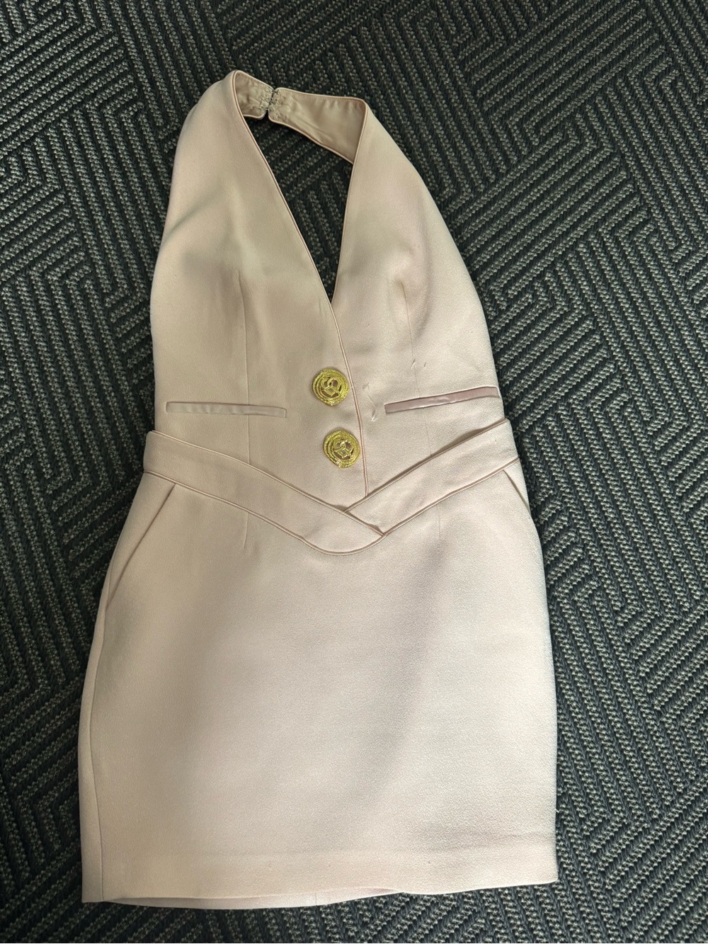 Nana Jacqueline Blush Pink Halter Mini Dress with Gold Buttons